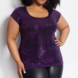 {NWT} Ashley Stewart Purple Knit Sequin Blouse